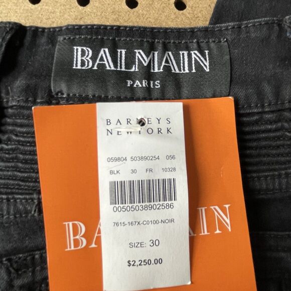 NWT Balmain Jeans Womens Size 26x31 Black Distressed Denim Moto Italy $2250 - Picture 4 of 13
